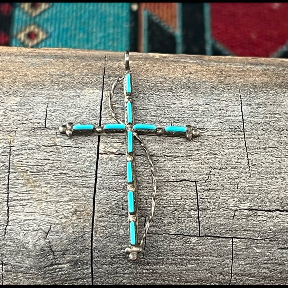 Vintage Native American Sterling Silver Turquoise Pendant - Picture 1 of 10